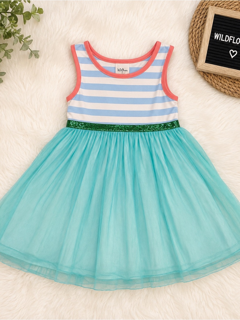 Wildflowers Blue and Aqua Striped Dress